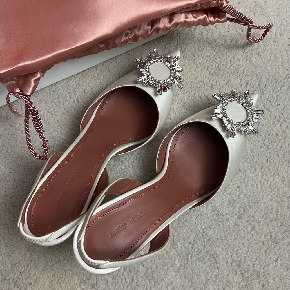 *LIKE BRAND NEW* Amina Muaddi Begum White Satin 70mm EU SIZE 39.5